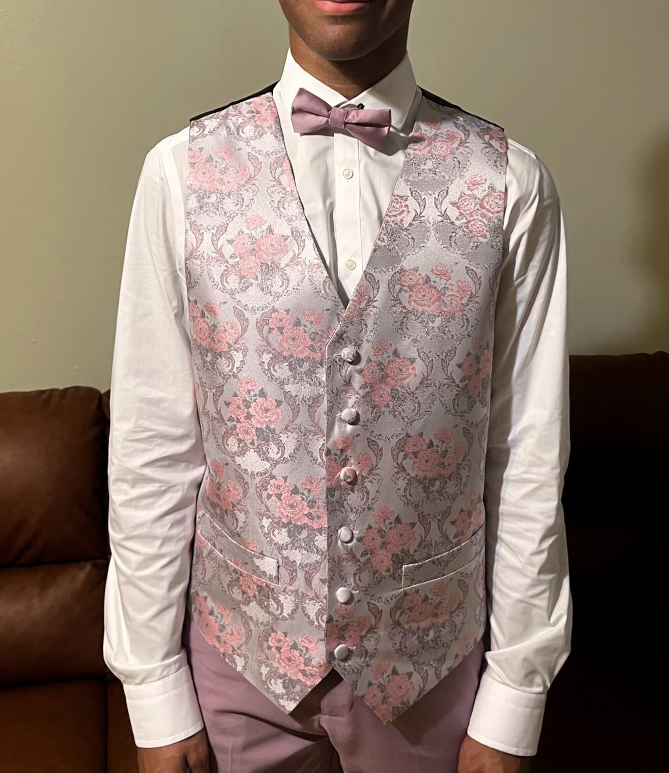 Mens Suit Vest 4PC Silk Paisley Vest with Necktie Pocket Square Cufflinks Formal Woven Waistcoat for Suit Tuxedo customer photo 1