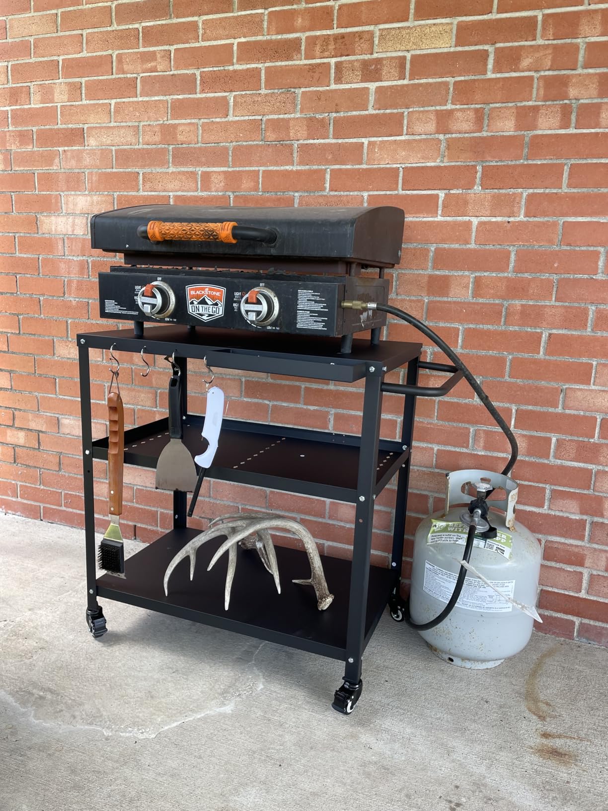 Outdoor Grill Cart Table, Pizza Oven Stand with Casters, Black | Multifunctional Grill Table for Pizza Oven & Griddle, 4 Lockable Wheels, Side Handles & Hooks for Indoor/Outdoor Use customer photo 2
