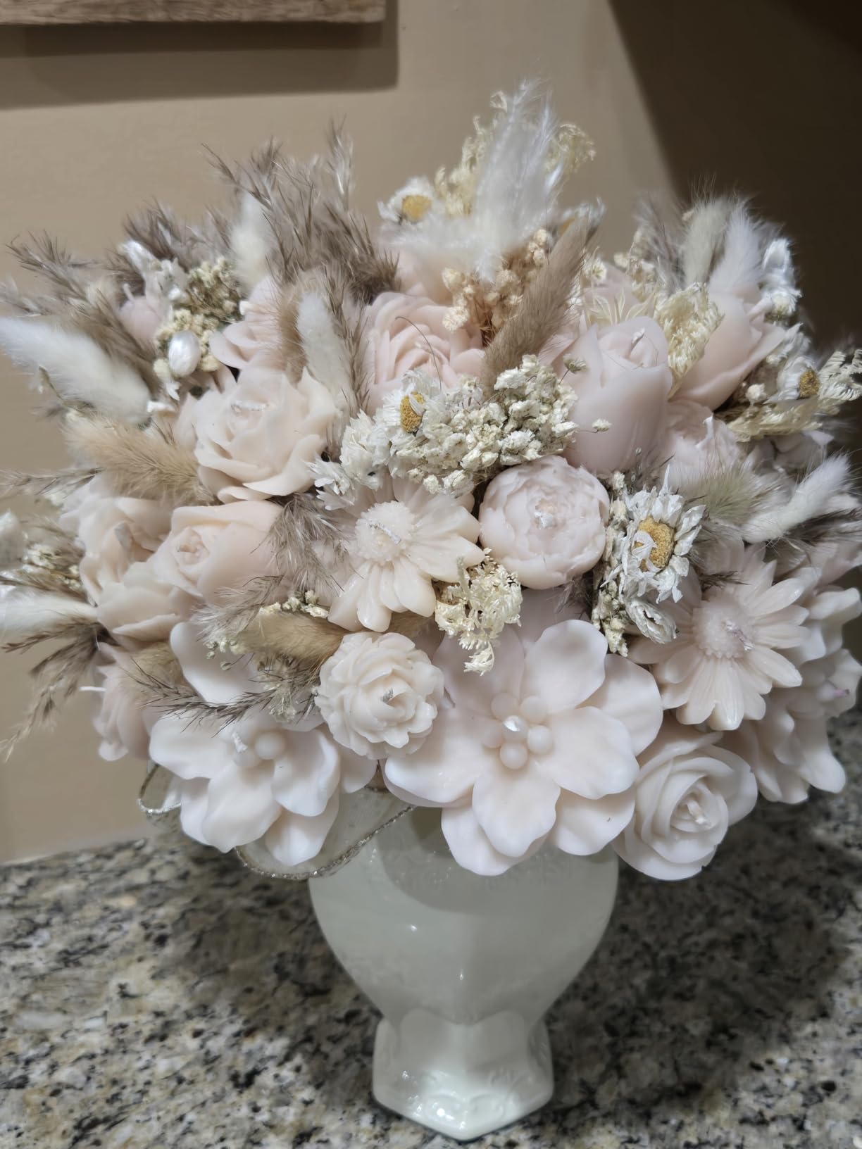 Relievo Elegant White Cream 8in 11in Ceramic Flower Tall Aesthetic Beige Table Tulip Wide Mouth Rose Filler Decorative Rustic Vase Decor for Home (Cream Vase, L) customer photo 2
