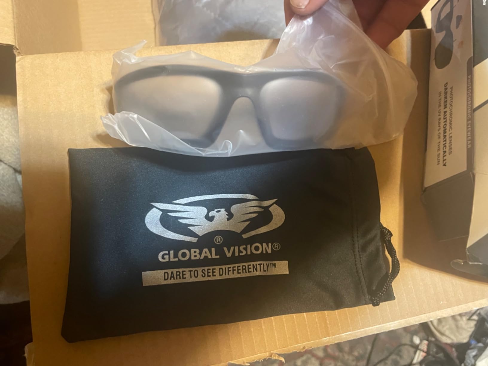 Global Vision Kickback Auto Darkening Photochromic Motorcycle Sunglasses Clear to Super Dark ShadowLuxe Lenses Black Frame Z87.1 customer photo 2