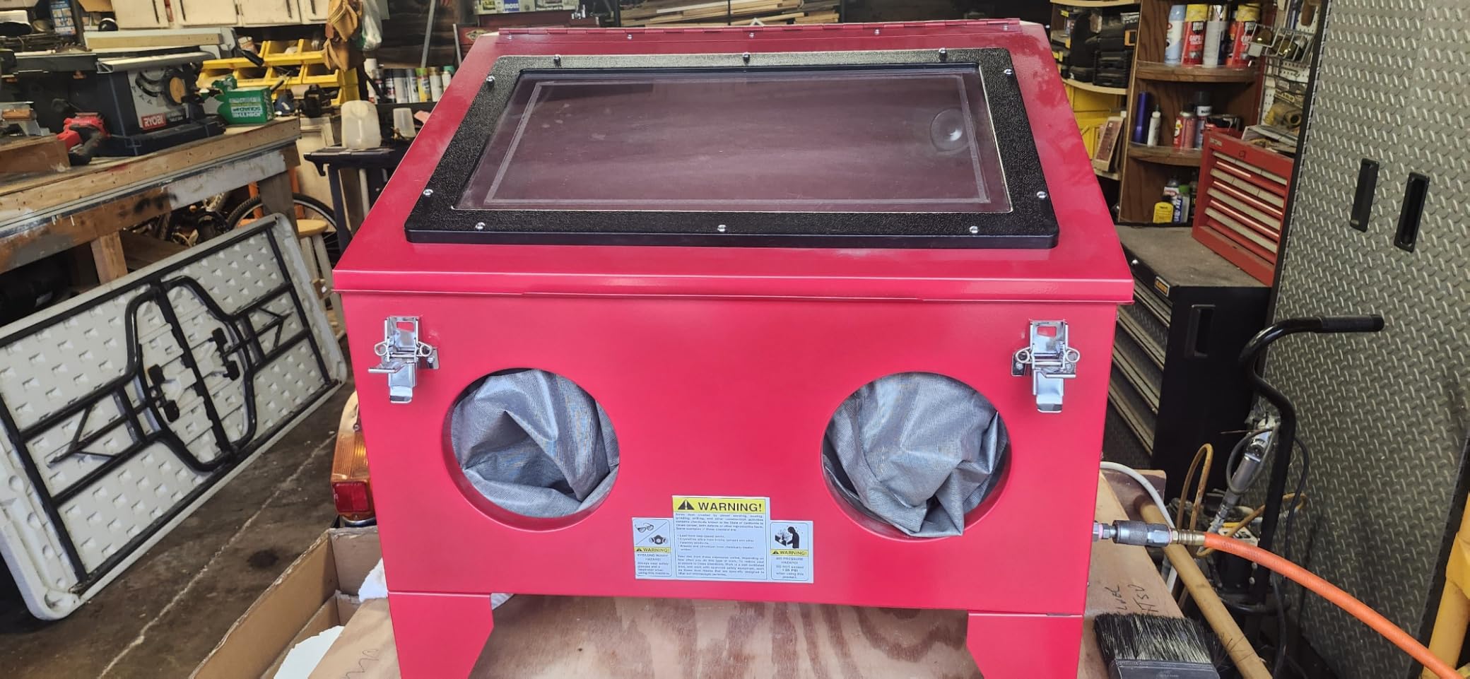 90 Gallon Sandblasting Cabinet, Blue | 40-80PSI, Glass Viewing Windows, LED Light, Heavy Duty, 4 Nozzles & Blasting Gun, For Paint & Rust Removal customer photo 1