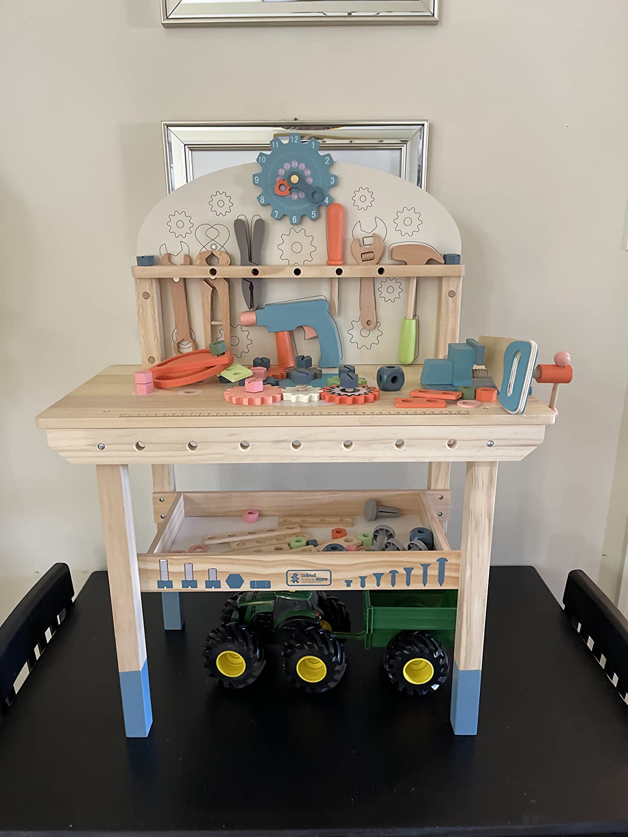 Kids Tool Set,Wooden Tools Bench with Apron Toddler Toy Workbench with Realistic Tools Electric Drill STEM Construction Toy Gifts for Age 3-9 Boys Girls customer photo 2