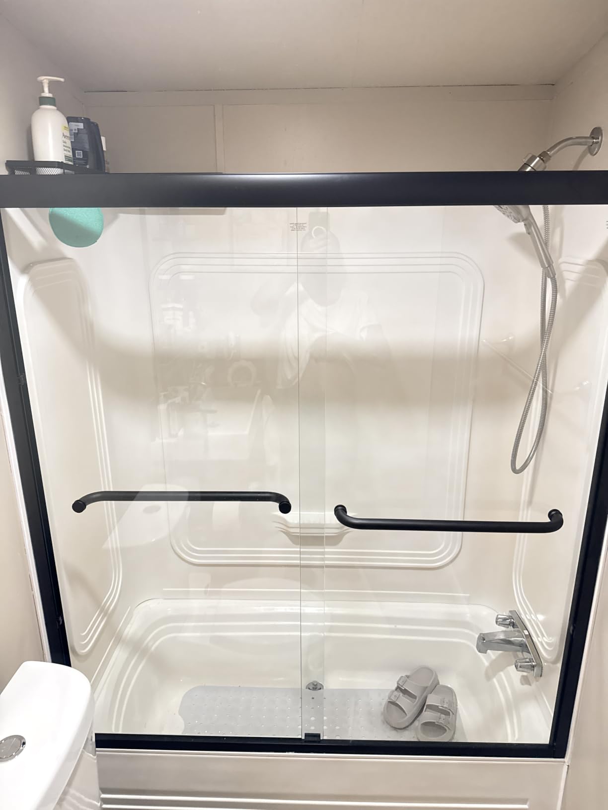 GETPRO Shower Door Double Sliding 57-60 in. W x 72 in. H Semi-Frameless Bypass Bathroom Glass Shower Sliding Doors,1/4 inch Clear Tempered Glass Door for Walk-in Shower Matte Black customer photo 2