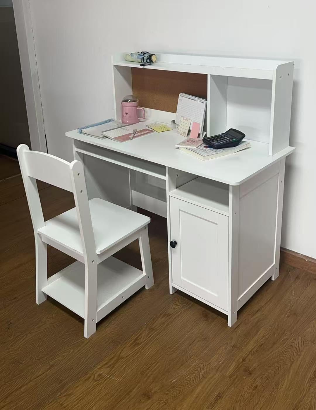 TaoHFE Kids Desk and Chair Set, Kids Desk Chair with Storage, White | Wooden Kids Table and Chairs for Bedroom and Study, Craft Table with Storage Gifts for Boys, Girls to Study, White customer photo 1