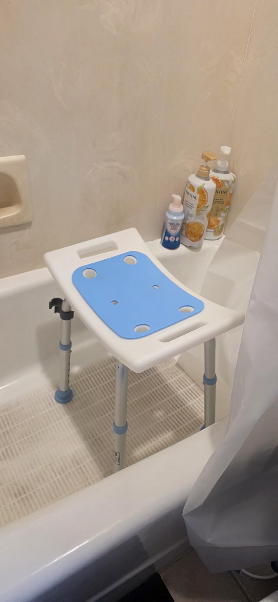 HOMLAND Shower Chair for Inside Shower, Adjustable Height Shower Stool, Lightweight Aluminum Frame - Light Blue customer photo 1