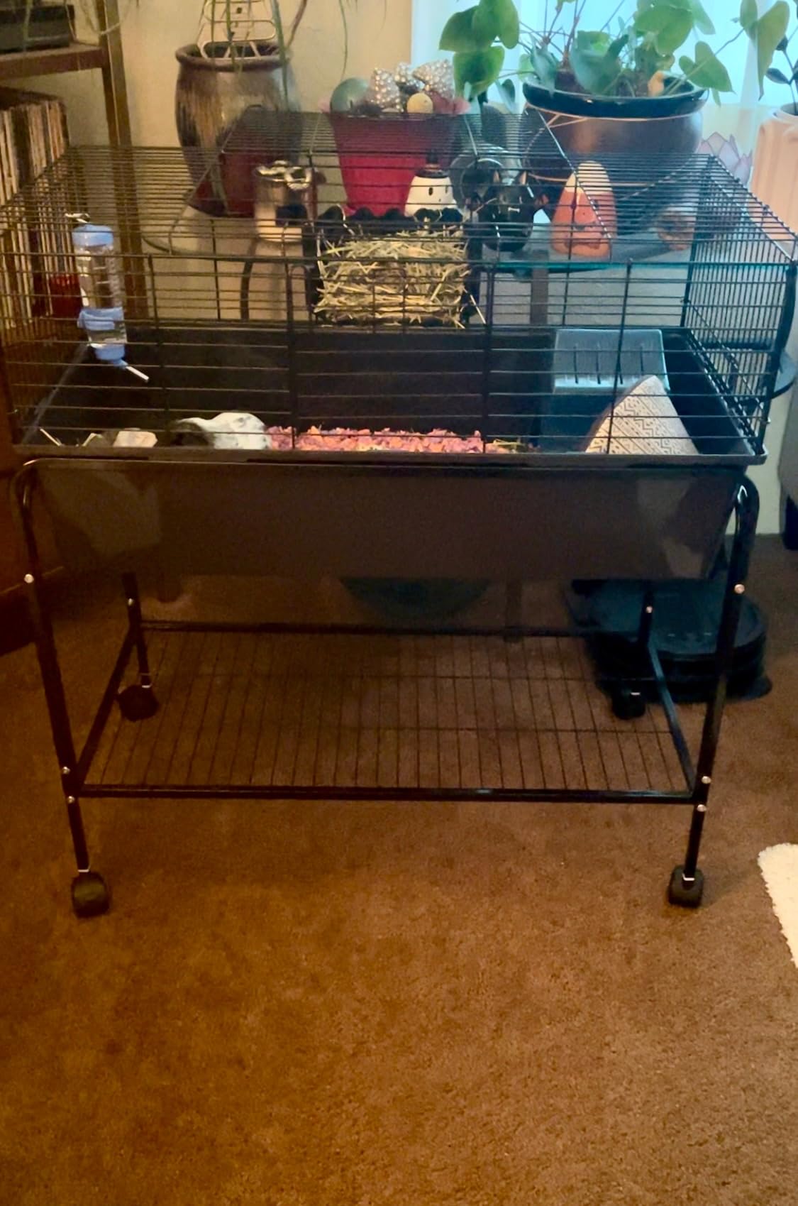 PawHut Two-Story Small Animal Cage Removable from Stand, Guinea Pig Cage with Shelf & Wheels, Pet Habitat for Hedgehog, Chinchilla, Ferret, 39
