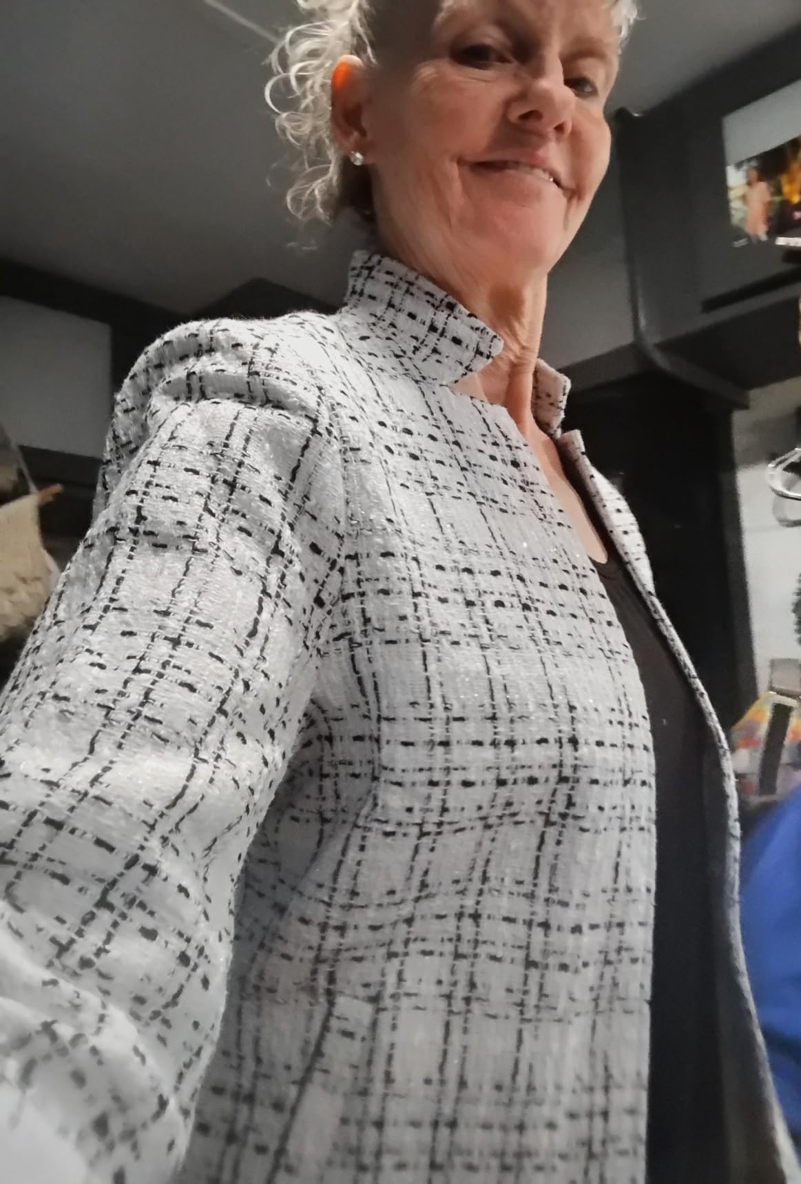 ELLEVEN Womens' Tweed Open Front Blazer | Long Sleeve Jacket Notch Collar Fully Lined Casual Business Work Office Coat customer photo 1