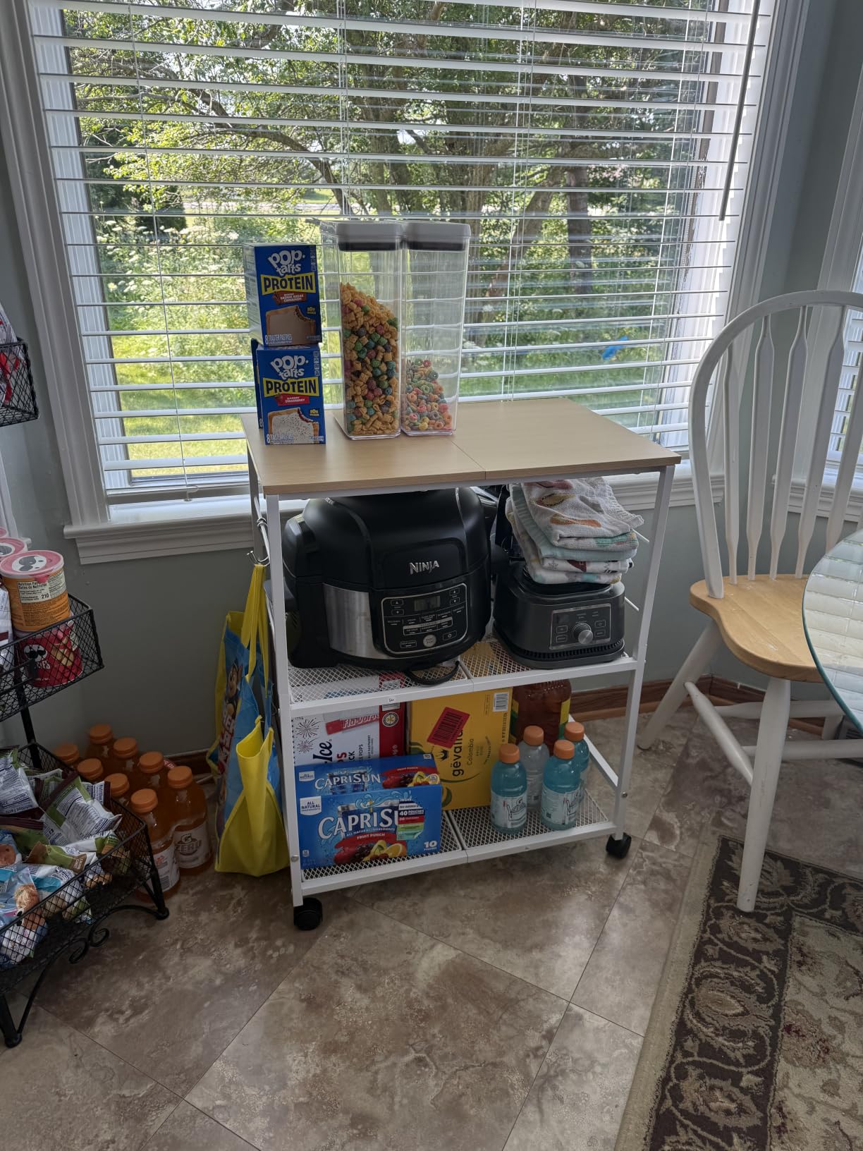 ThreeHio Rolling Kitchen Microwave Cart, 3 Tier Microwave Table Stand with Storage, Kitchen Utility Cart on Lockable Wheels, Small Coffee Cart Shelf Rack Organizer for Living Room Office, Balcony customer photo 2