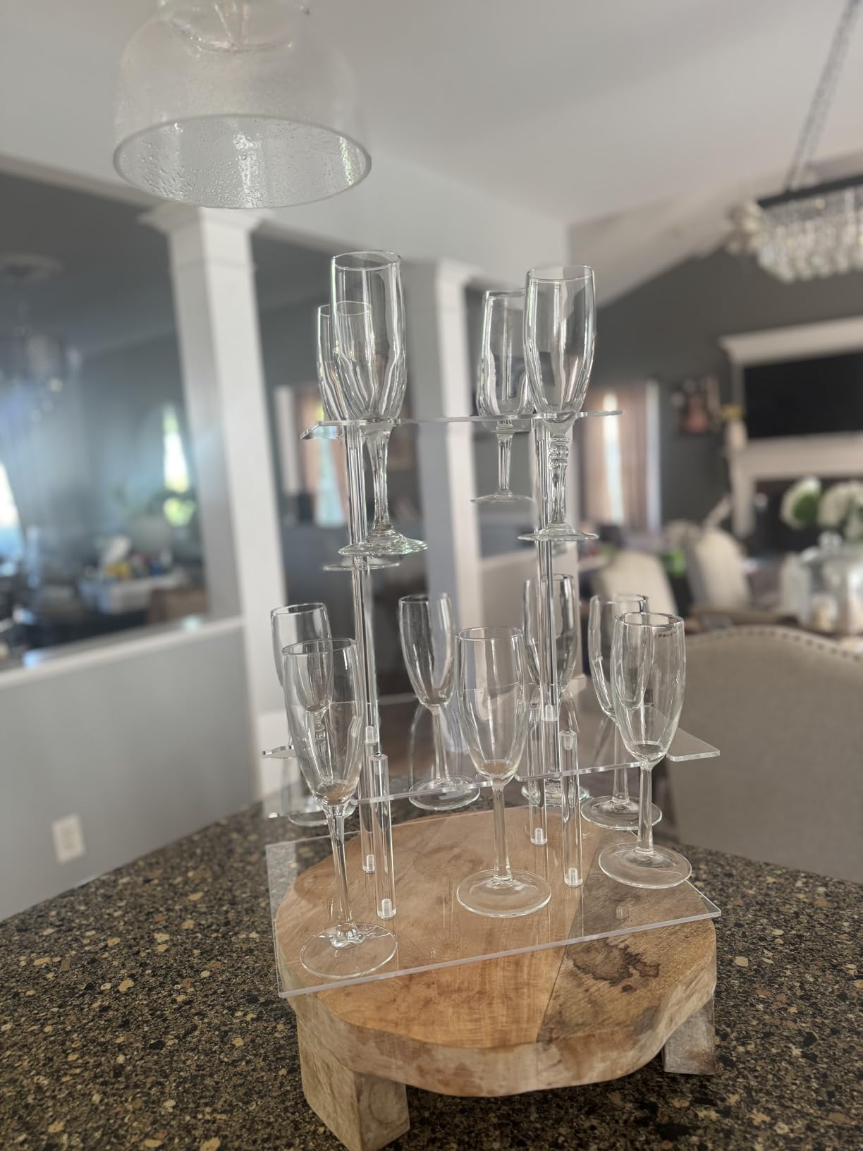Champagne Tower, Rectangle Acrylic Champagne Display Rack Stand with 32 Slots, 3 Tier Floating Sight Champagne Flute Holder for Party, Wedding, 17.3x11.8x25.5 inch customer photo 2