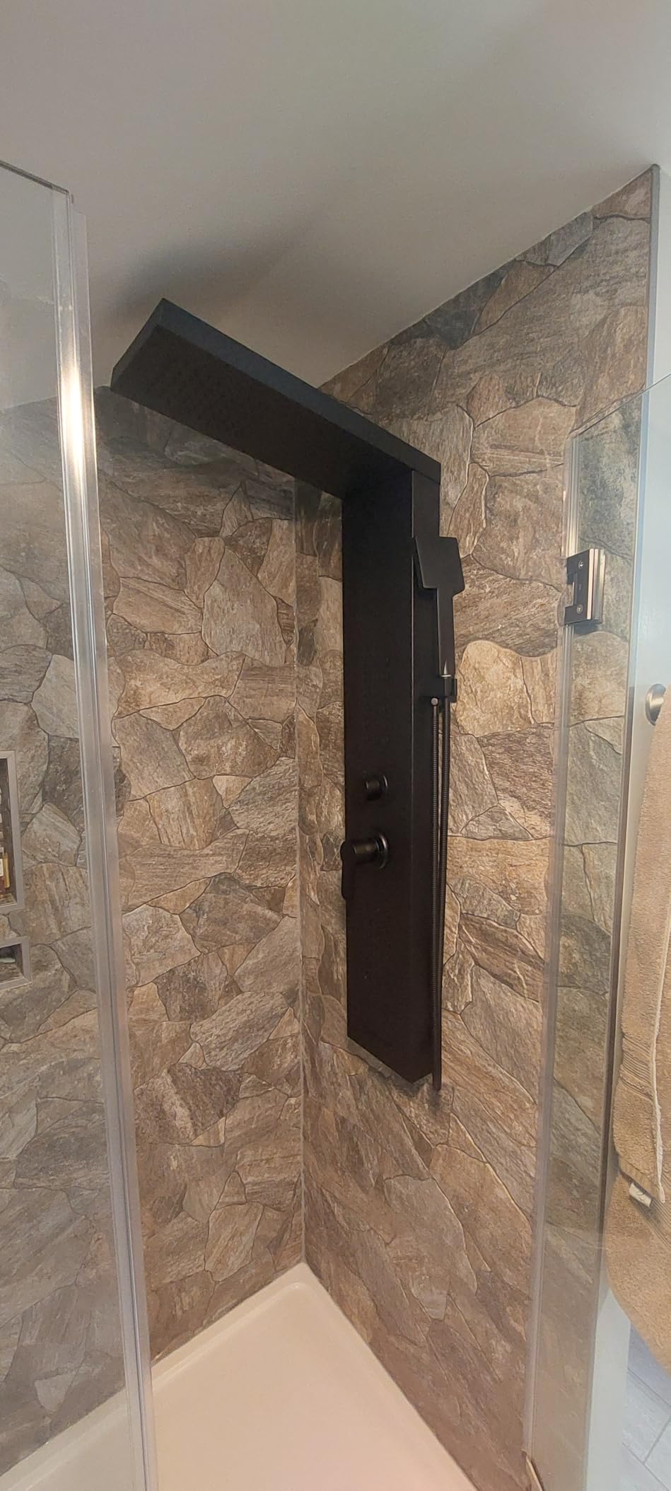 Rainfall Shower Panel System - 4 in 1 Full Body Shower Tower | Stainless Steel Shower Column with 2 Powerful Body Jets, Handheld and Tub Spout, Matte Black Finish customer photo 1