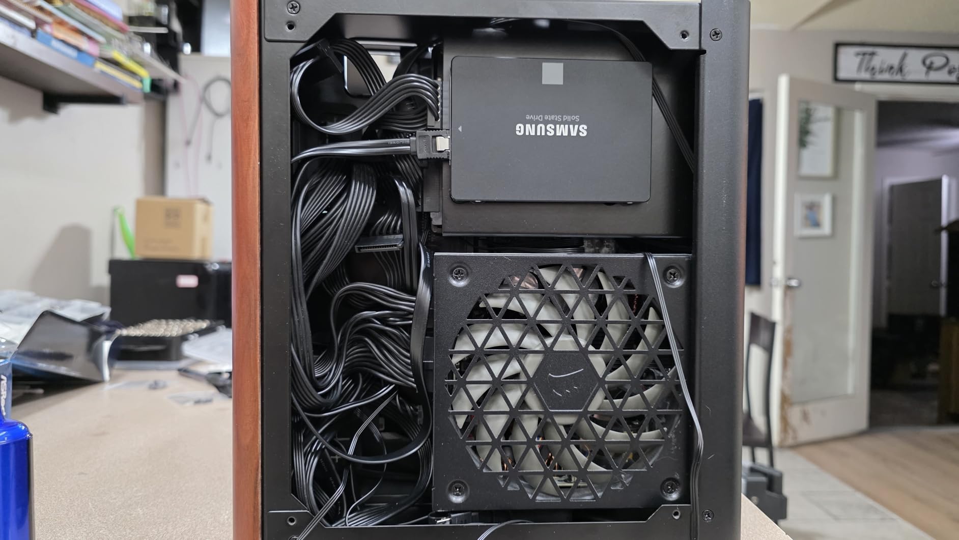 JONSBO TK-0 Black ITX Mini Tower PC Case, Hyperboloid Glass Desktop Design, Separated Cabinet Structure, Al Alloy Shell DTX/ITX Walnut Wood Computer Case, SFF Case, Black customer photo 1