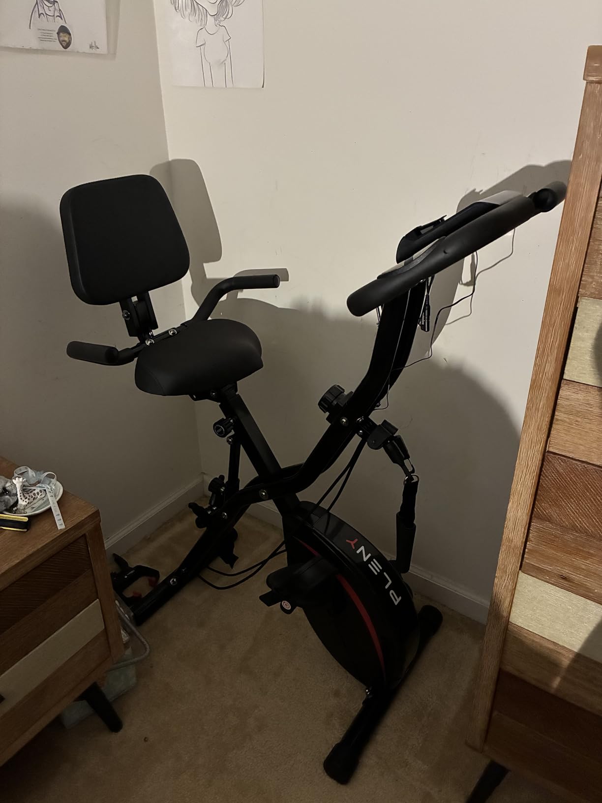 PLENY Folding Exercise Bike, 5 IN 1 Indoor Stationary Bikes for Home | Workout Bike with 6.6 LBS Flywheel, 16-Level Adjustable Magnetic Resistance, 330LB Weight Capacity, Back Support Cushion customer photo 2