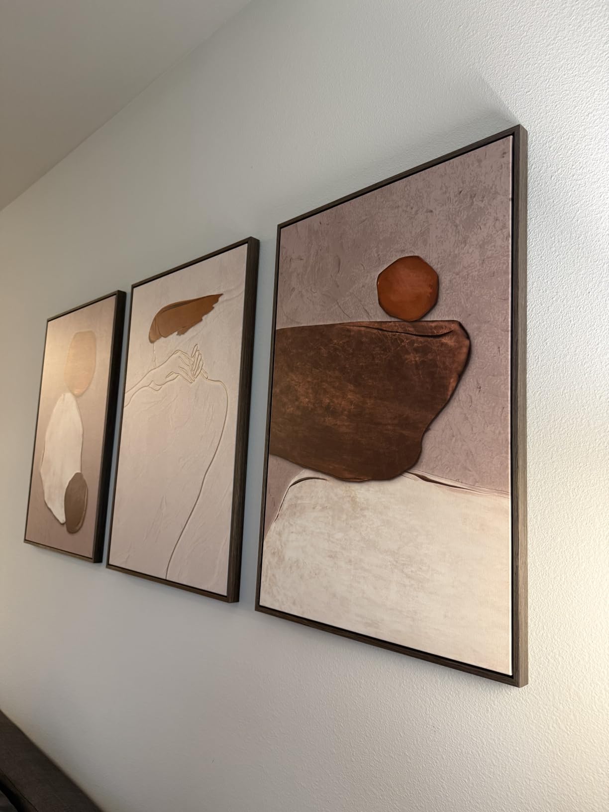 Large Framed Neutral Abstract Wall Art for Living Room, 3 Piece Modern Canvas Prints Paintings Artwork for Walls, Black and Beige Pictures for Living Room Hallway Stair Office Wall Decor 24x36 Inch customer photo 2
