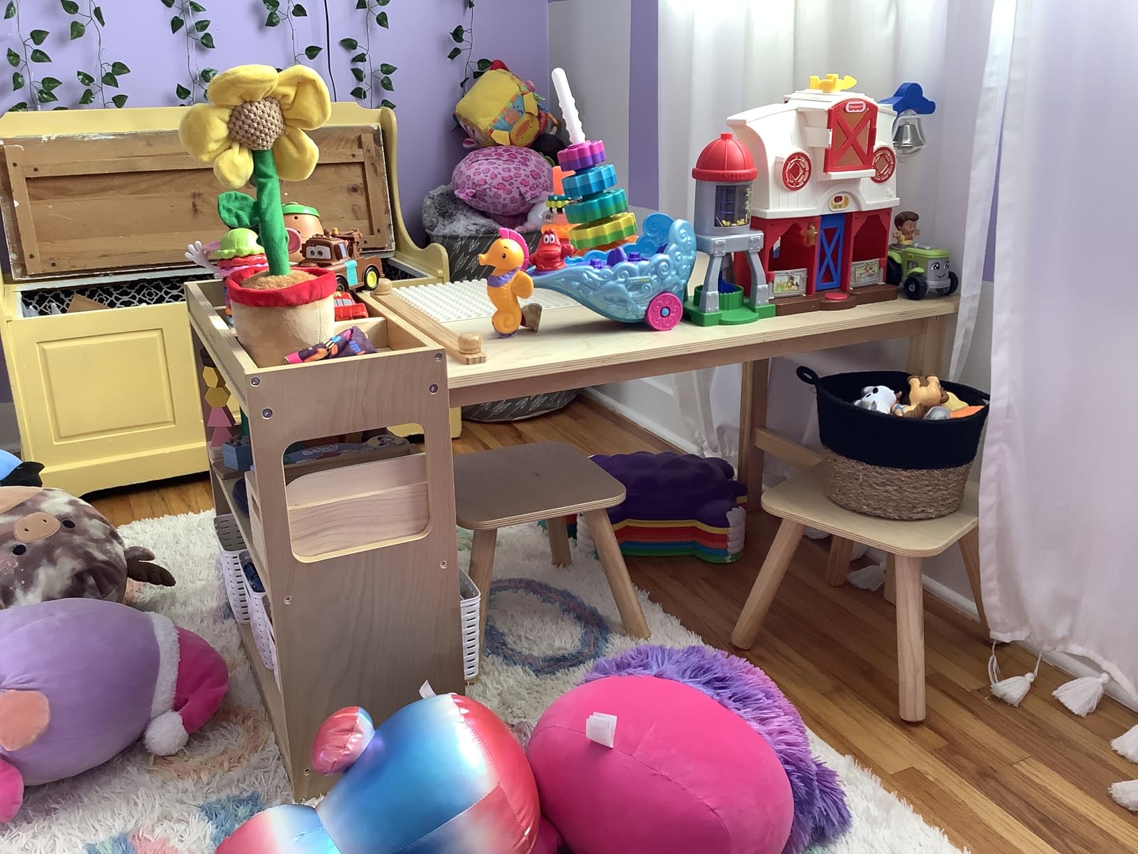 Bateso Kids Art Table and 2 Chairs Set with Roll Paper & Storage, Wooden Kid Craft Table for Drawing, Learning and Reading, Toddler Activity Play Desk for Home, Playroom or Classroom customer photo 1