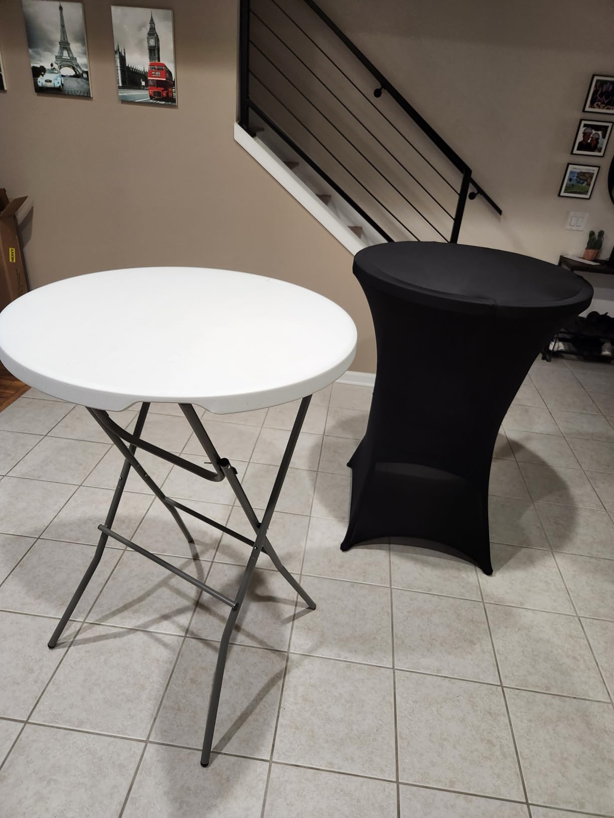 Byliable 28in Folding Cocktail Table, Round Bar Height Table, White 2-Pack | Foldable Design with Removable Legs, HDPE Tabletop, 43.3 in Tall, Indoor Outdoor for Parties, Patios, Weddings, Events customer photo 1