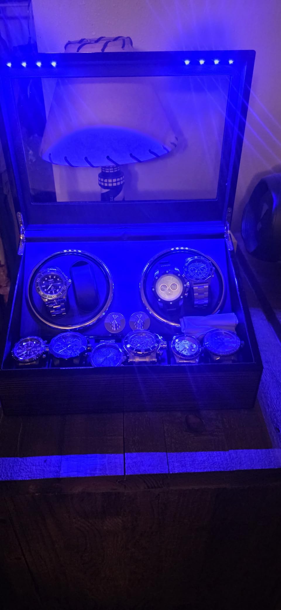 BEWISHOME Watch Winders for Automatic Watches, Automatic Watch Winder Box | Watch Spinner with LED Light, 4 Watch Winder with Quiet Running Motor and 6 Storage Case for Man/Woman's Watches, Brown SYQ01Y customer photo 2