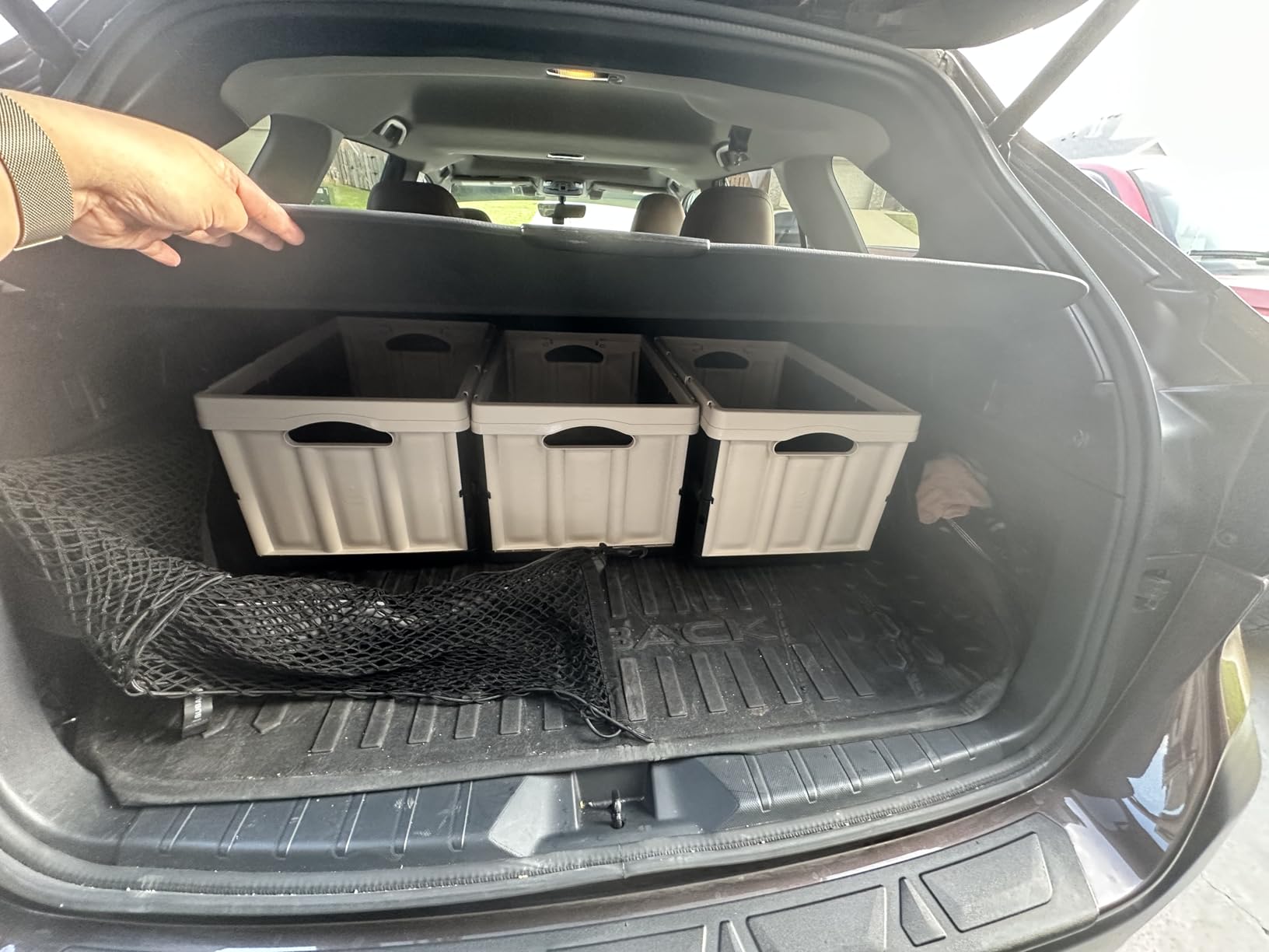 CleverMade Collapsible Storage Bin (100% Recycled) - 46L - Stone (3PK) | Carry Groceries, Tools, and Gear Without Bulky Totes | Each Bin Holds 75 lb, Stacks Securely, and Folds to 2.75 Inches customer photo 1
