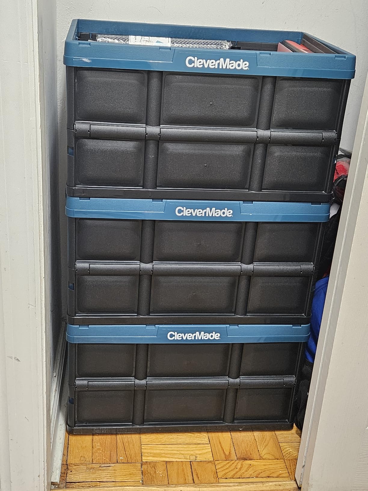 CleverMade Collapsible Storage Bin (100% Recycled) - 46L - Stone (3PK) | Carry Groceries, Tools, and Gear Without Bulky Totes | Each Bin Holds 75 lb, Stacks Securely, and Folds to 2.75 Inches customer photo 2