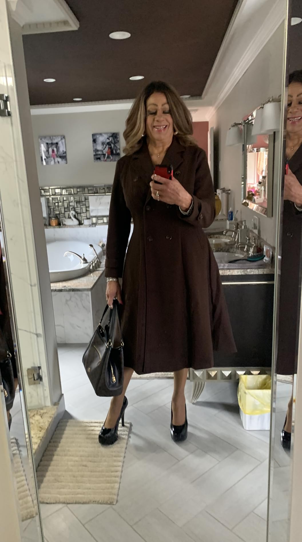 Womens Long Wool Coat Fall Winter Double Breasted Trench Coat Peacoat Jackets customer photo 2