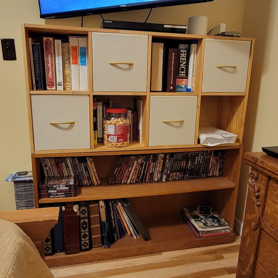 EXPERLAM 8 Cube Storage Organizer - Solid Wood Bookshelf with 4 Storage Bins, Cube Shelf with 2 Removable Back Panels, Vertical or Horizontal Bookcase, Open Book Shelf for Bedroom, Living Room, Office customer photo 1