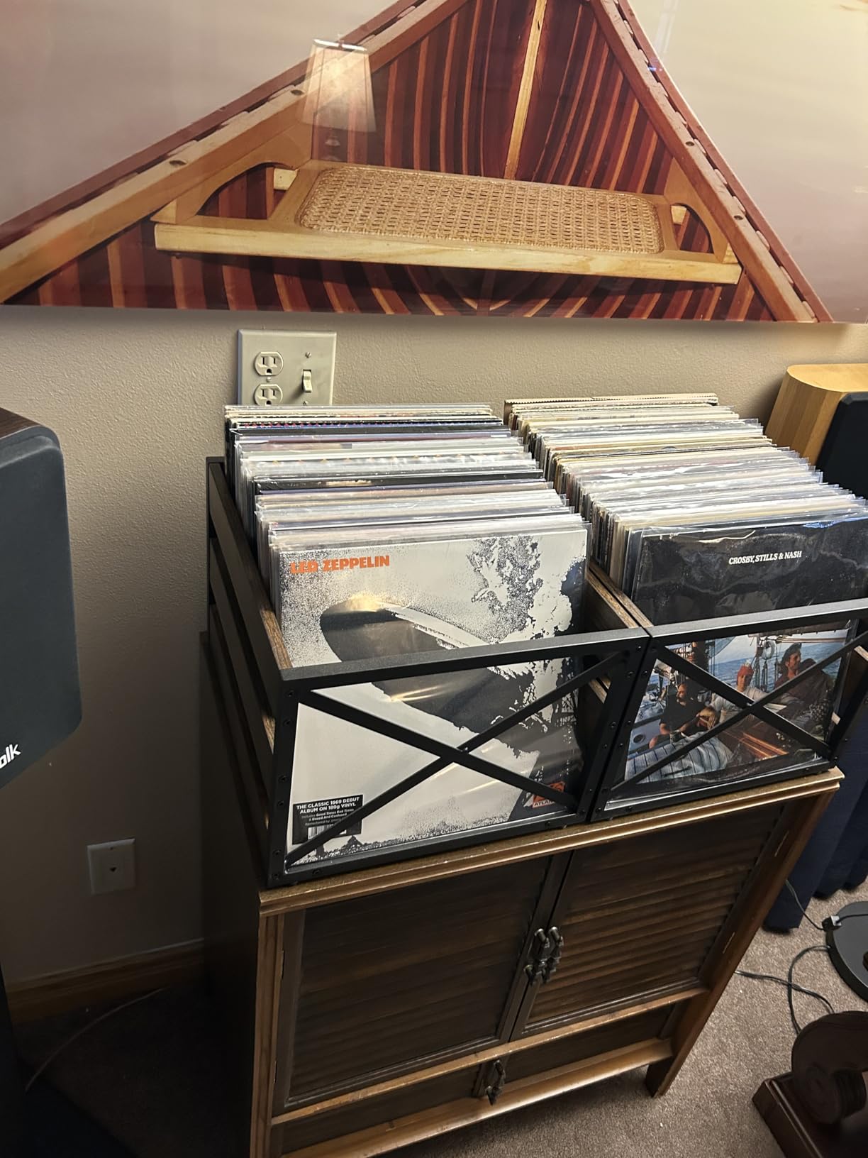 YINMIT Vinyl Record Storage, Metal & Wooden Record Holder, Holds 80+ Records customer photo 1