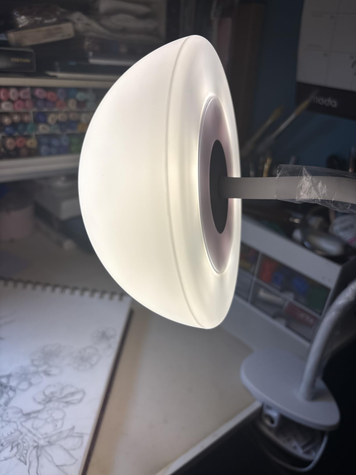 Shroommate Dorm Room Essential Clip On Bed Light - Headboard and Bedside Table Lamp, Flexible Reading Lamp, Night Light for Kids Nursery, Clip on for Desk, MultiColor LEDs, Adapter Included (White) customer photo 2