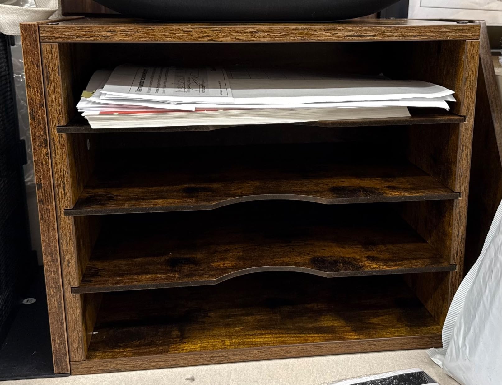 Wooden Mail Organizer, Desk Organizer with 3 Adjustable Shelves | Mail Sorter, File Organizer Desktop, Mail Holder for Home Office, Letter Sorter for Envelopes, Bills, Magazines, Rustic Brown customer photo 1