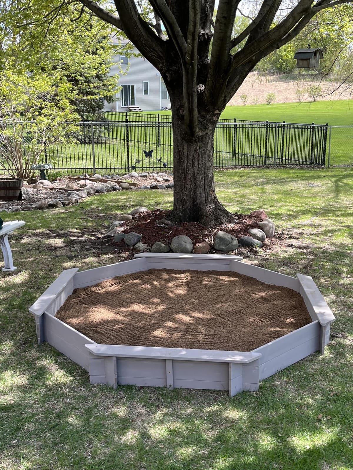 Best Choice Products Large Outdoor Octagon Wooden Sand Box for Kids, Sandbox with Cover, 4 Reinforced Benches Support up to 220 lbs Each, Bottom Liner for Drainage - Brown customer photo 1