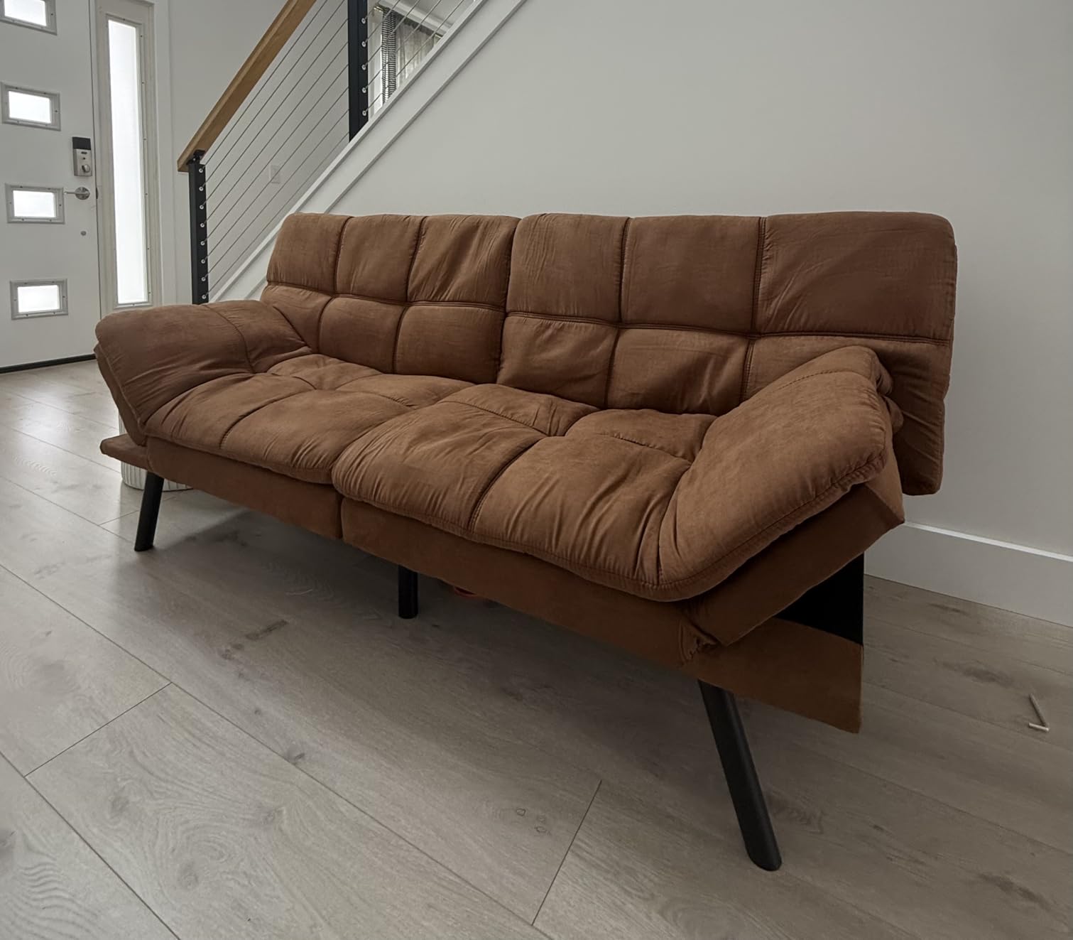 Amazon Basics Convertible Loveseat Sofa Bed with Memory Foam, Adjustable Positions, Linen Fabric, Modern Sleeper for Small Living Room, Office, Apartment, Brown customer photo 1