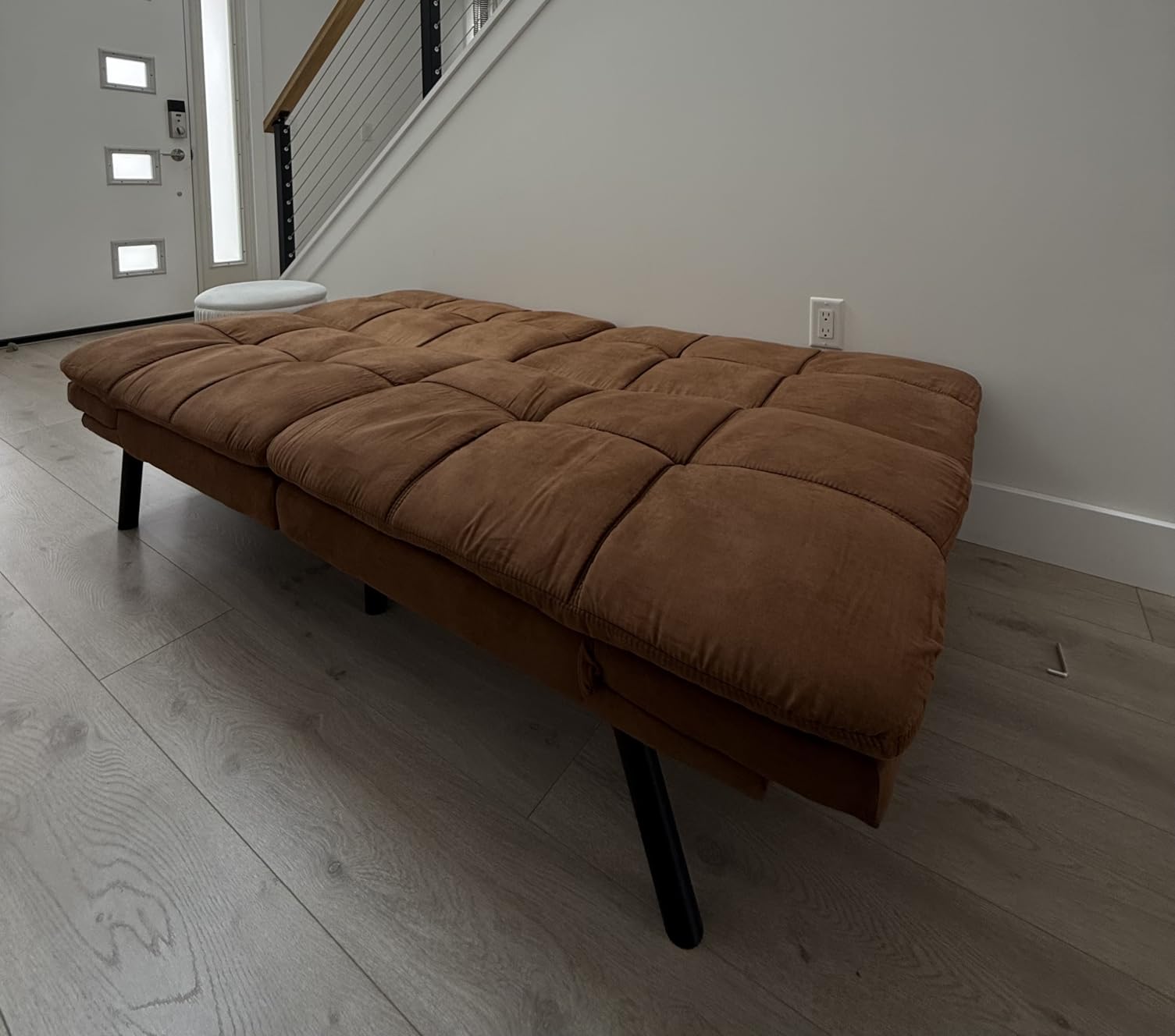Amazon Basics Convertible Loveseat Sofa Bed with Memory Foam, Adjustable Positions, Linen Fabric, Modern Sleeper for Small Living Room, Office, Apartment, Brown customer photo 2