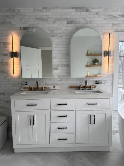 ARIEL Hepburn 60-inch Bathroom Vanity with Sink, Solid Wood, 1.5-inch Carrara White Quartz Countertop, Double Rectangular Porcelain Sink, 4 Soft Closing Doors, 6 Dovetail Drawers, White Oak customer photo 1