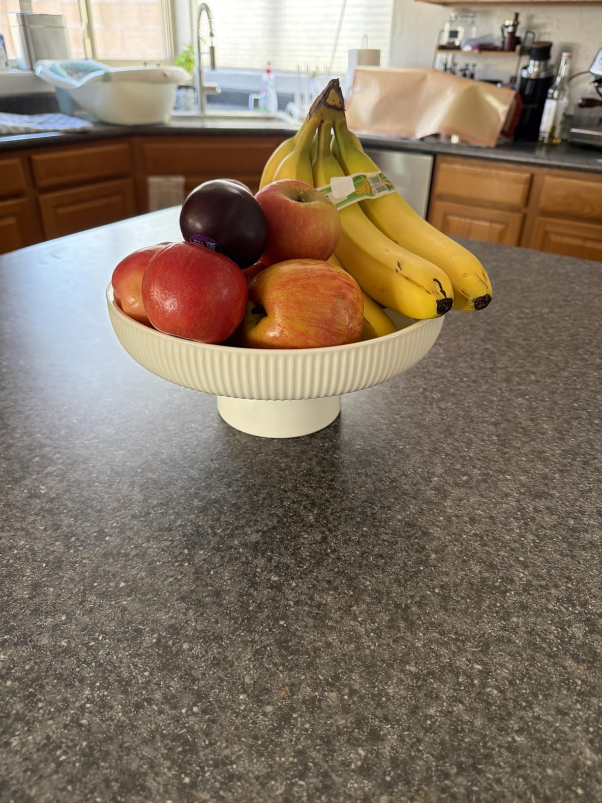 11 Inch Ceramic Fruit Bowl for Kitchen Counter, White, Large Decorative Pedestal Bowl customer photo 1