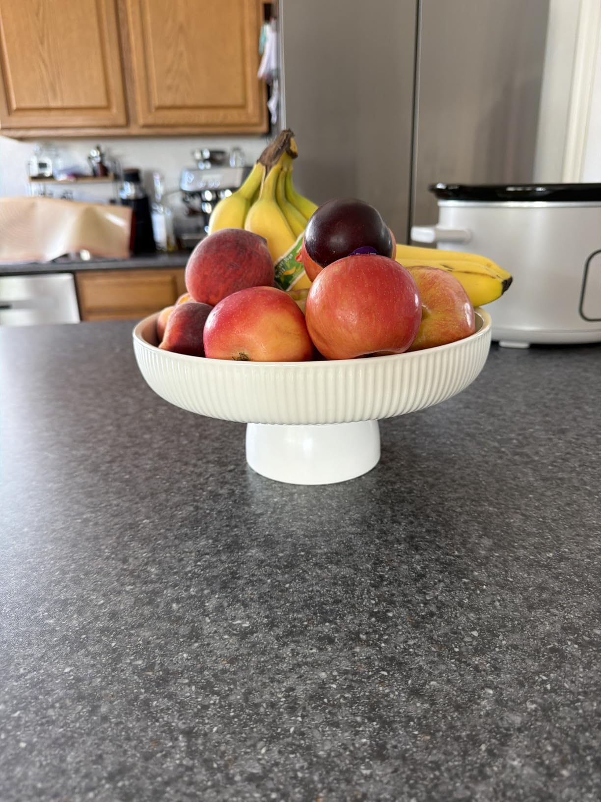 11 Inch Ceramic Fruit Bowl for Kitchen Counter, White, Large Decorative Pedestal Bowl customer photo 2