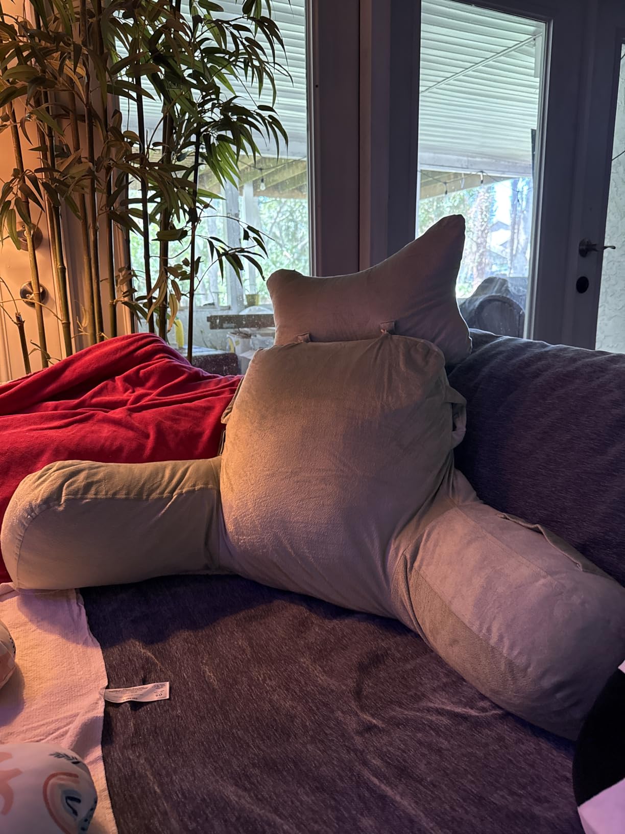 Reading Pillow for Sitting in Bed Couch Adult, Back Pillow with arm Support and Pockets, Adult Back Pillow Bed Chair for Bed Rest, Reading, Watching TV, Gaming for Boys and Girls Dark Grey customer photo 2