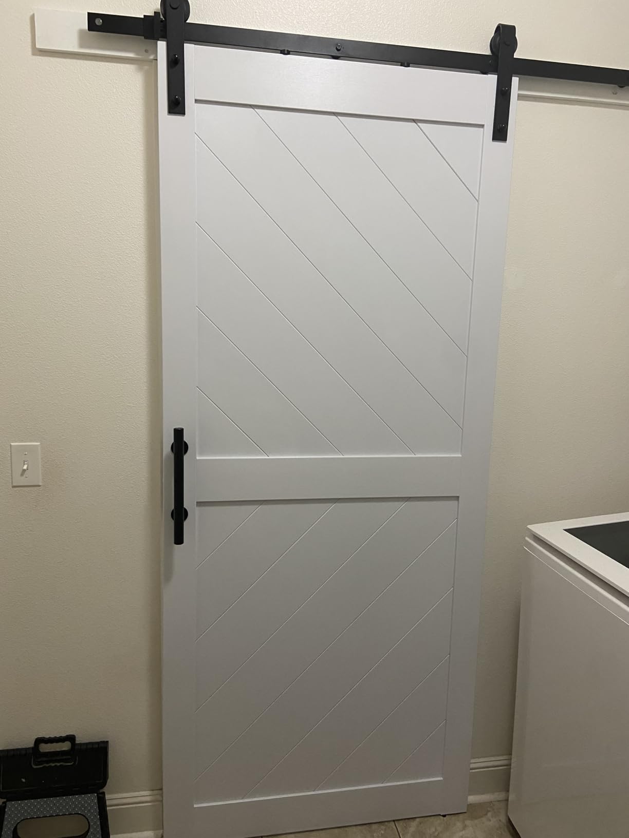 32in x 84in Sliding Barn Door with 5.5FT Barn Door Hardware Kit & Handle, MDF Wood, Water-Proof PVC, Chevron Pattern customer photo 1