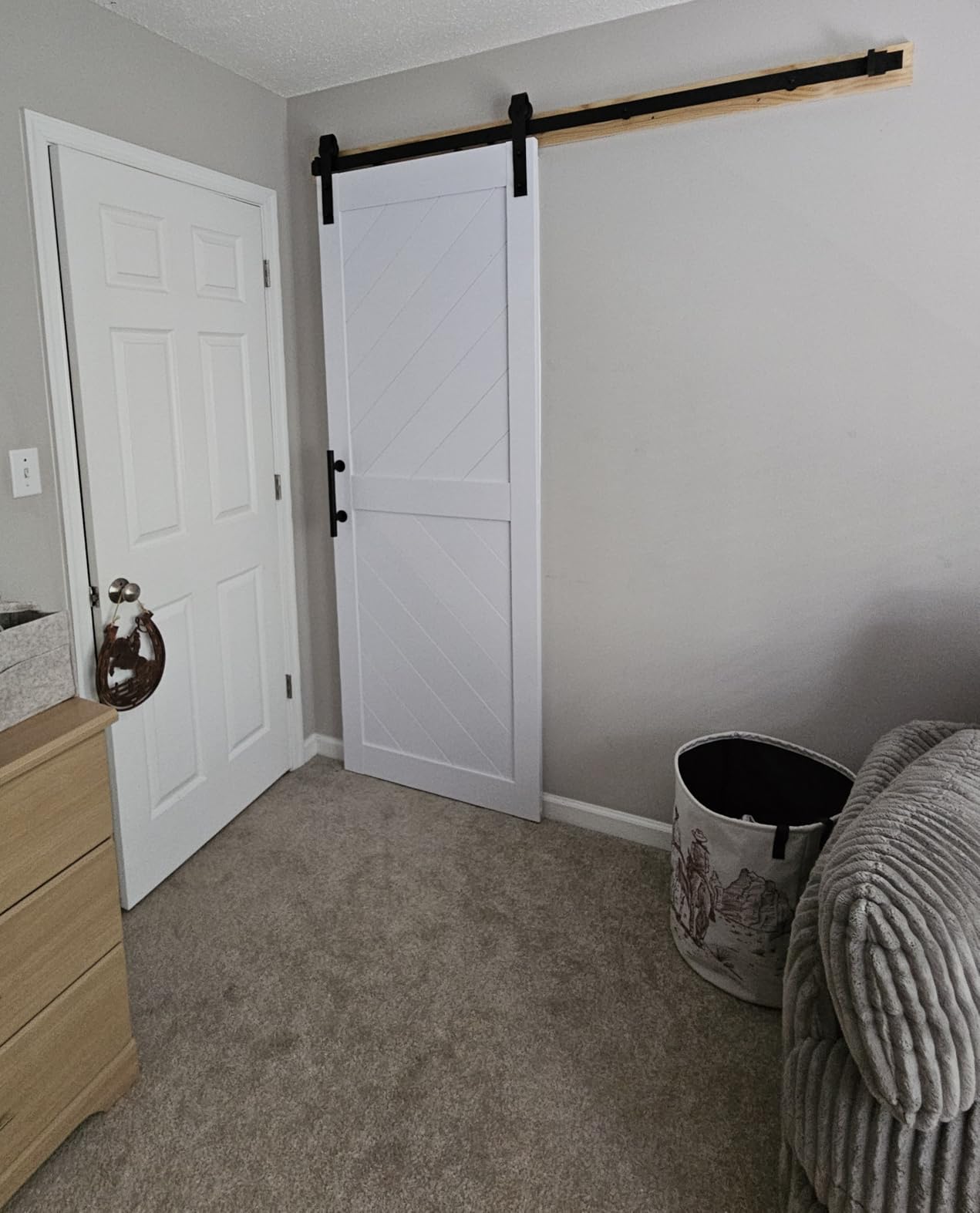 32in x 84in Sliding Barn Door with 5.5FT Barn Door Hardware Kit & Handle, MDF Wood, Water-Proof PVC, Chevron Pattern customer photo 2