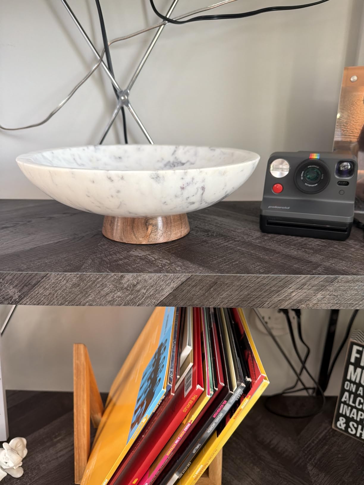 Cork & Mill Marble Decorative Bowl for Home Decor - Handcrafted Natural Stone with Acacia Wood Pedestal - Versatile 11