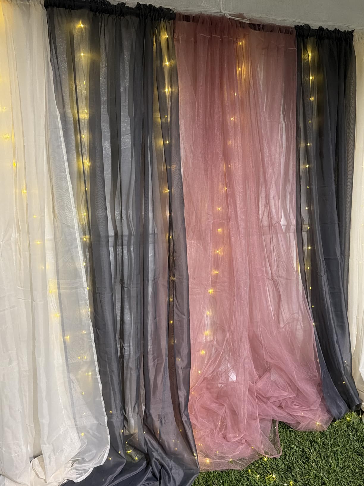Tulle Backdrop Curtain with Lights 10x8FT Champagne Sheer Curtains customer photo 1
