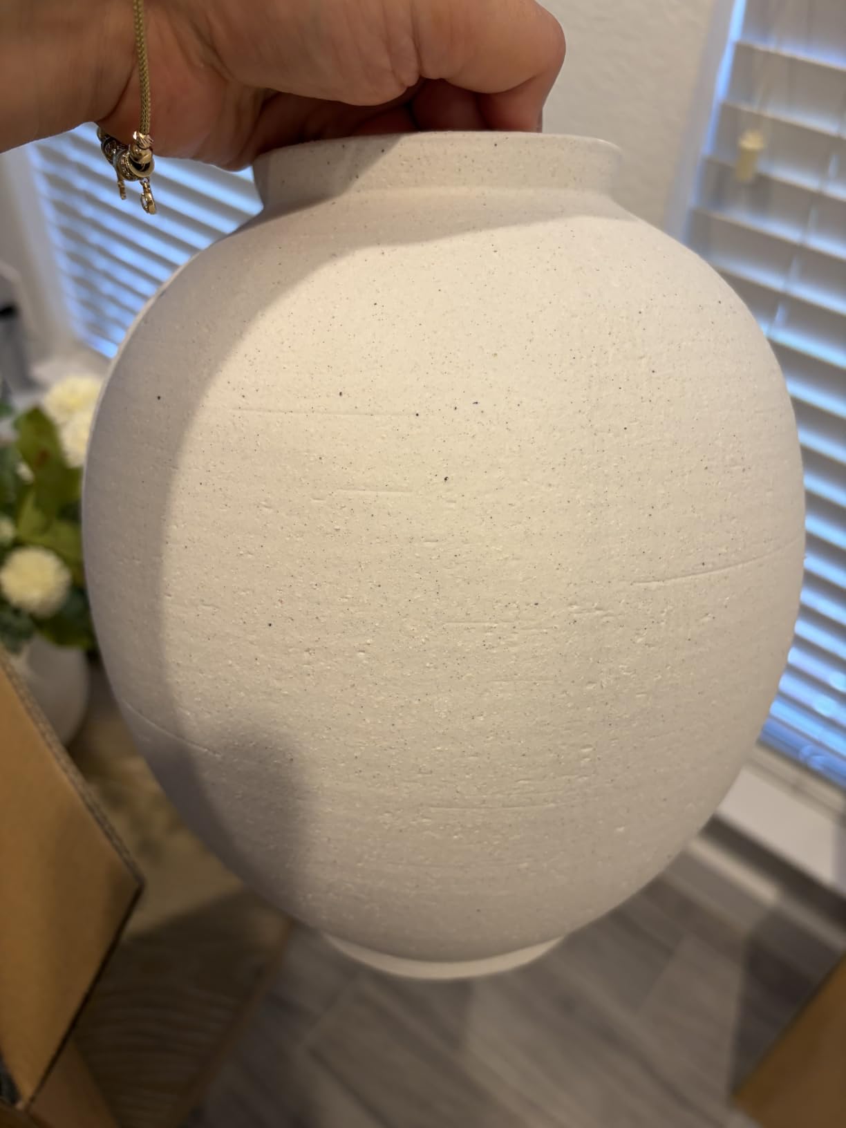Large White Ceramic Vase - 9.8 Inch Rustic Farmhouse Flower Vase for Home Decor, Minimalist Tall Vases for Living Room, Table, Bathroom, Holiday & Weddings (Sandstone White) customer photo 2