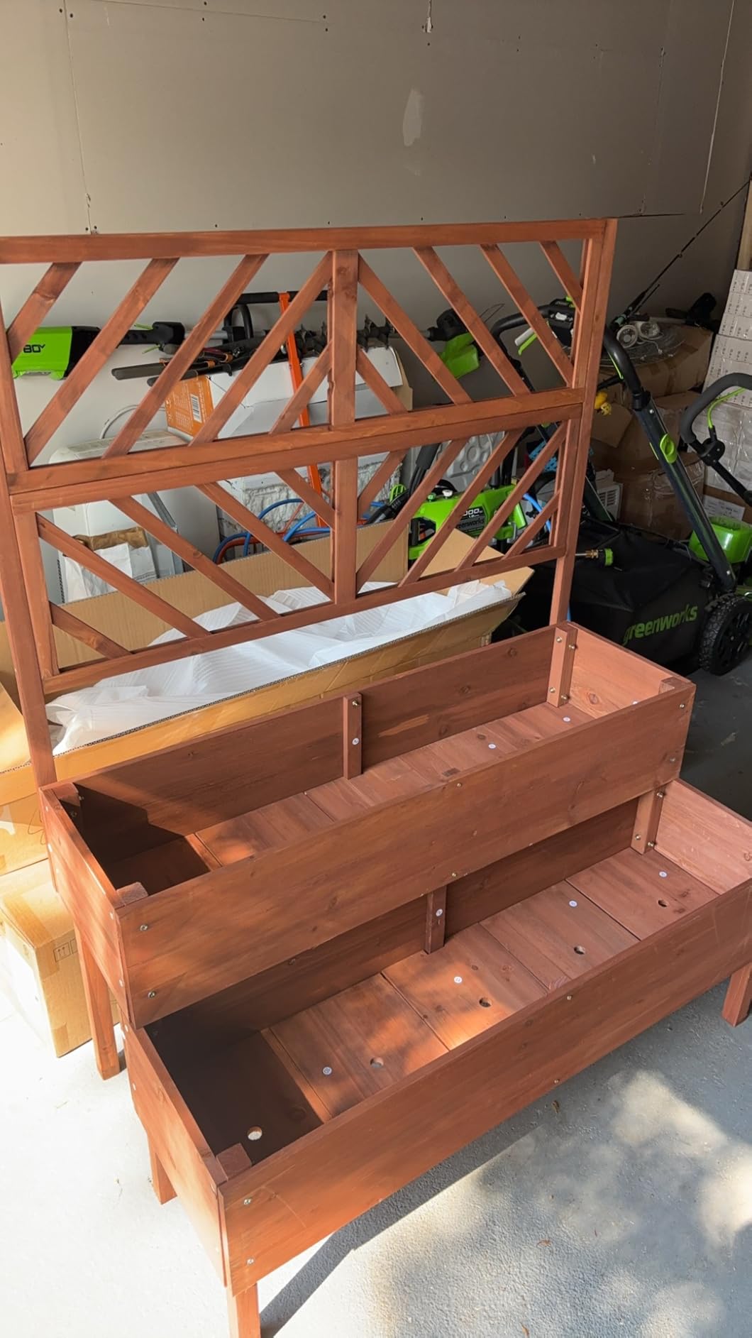 Raised Garden Bed with Trellis & 2 Planter Boxes, 2-Tier Outdoor Wooden Elevated Planter Box with Legs & Drainage Holes, Gardening Planters for Flowers, Herbs, Vegetables & Fruits (Brown) customer photo 2