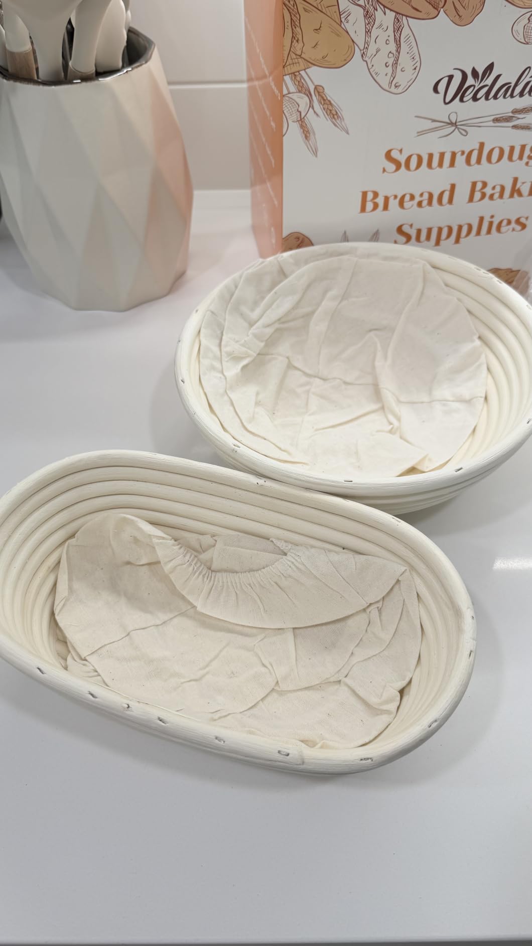 Sourdough Starter Kit with Bread Proofing Baskets, Jars, Baking Essentials | 9 in Round & 10 in Oval Baskets Set, Sourdough Bread Baking Supplies, Sour dough Beginner Kit Gifts for Bakers Women Wife Mom customer photo 2
