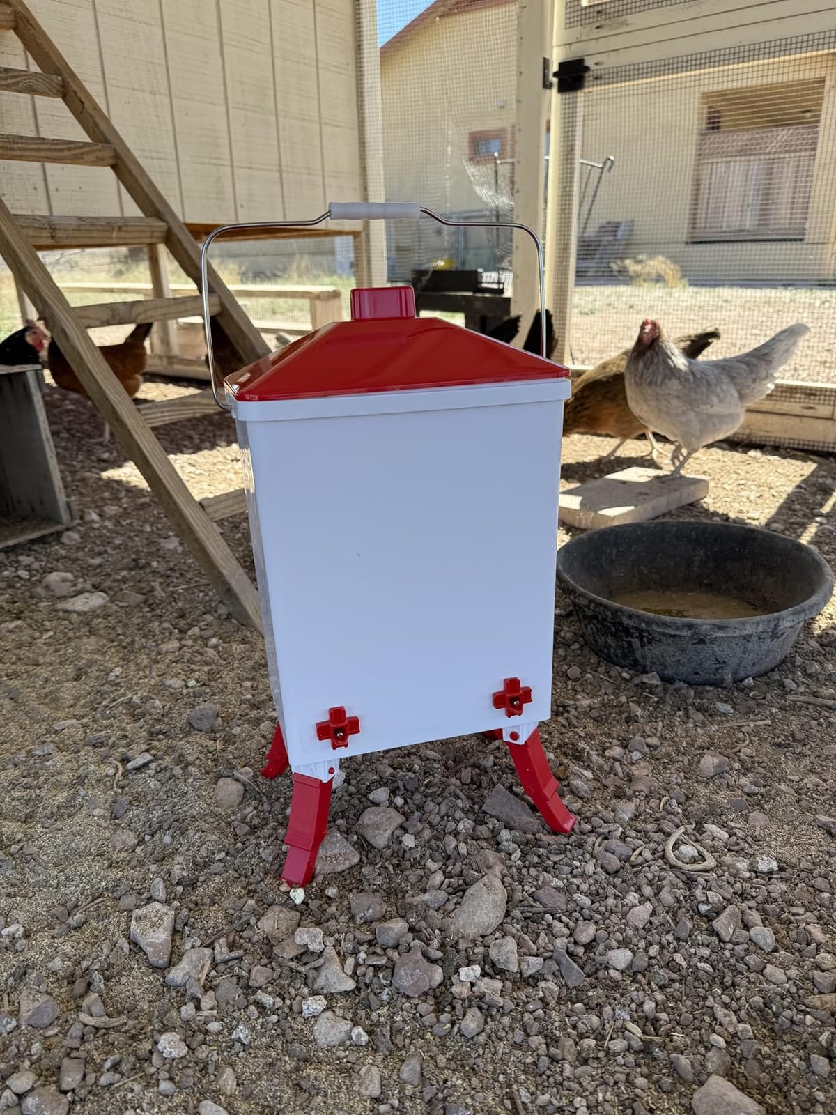 ZenxyHoC 3.6 Gal Chicken Waterer with Anti-Roost Cone, 3 Height Adjustable Locking Legs and 4 Horizontal Nipples for Backyard Flock customer photo 1