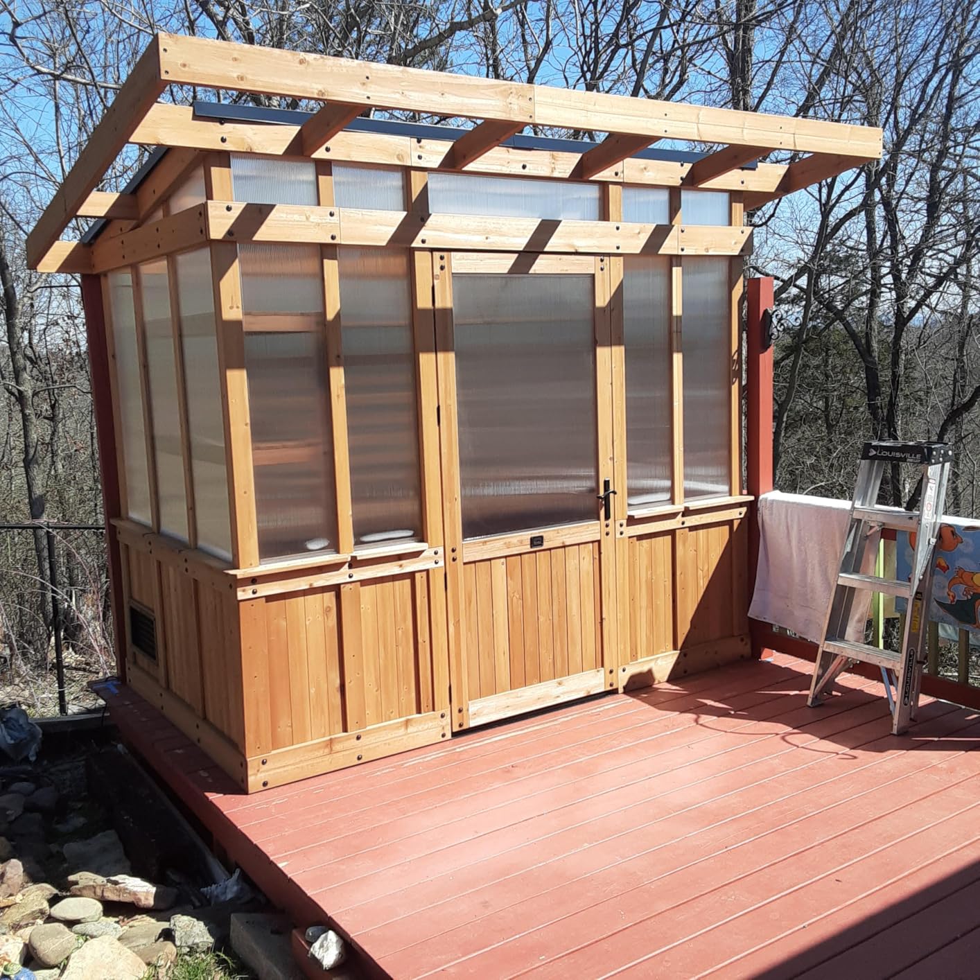 Backyard Discovery Poppy 11' x 7' Cedar Wood and Polycarbonate Walk-In Greenhouse Kit with Exhaust Fan, Windows, Hose Hook-Ups, PowerPort, Staging Shelves, Plant Hooks for Year-Round Outdoor Gardening customer photo 2