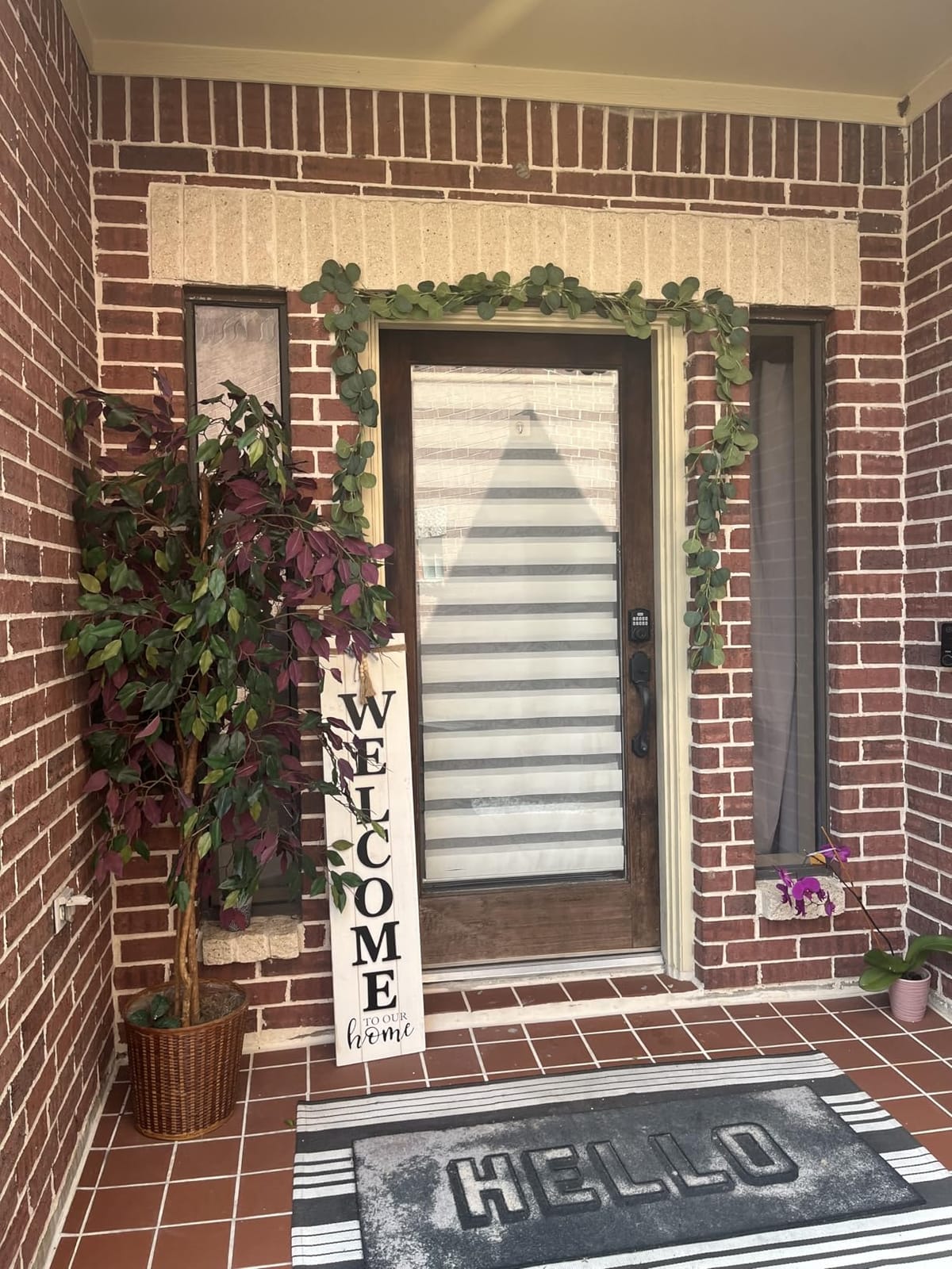 Large Vertical Welcome Sign for Front Door Porch, 47x10 Inch Solid Wood Farmhouse Porch Decor, 3D Raised Letters Rustic Welcome to Our Home Sign with Beads & Bow, No Assembly Required, Whitewashed customer photo 2