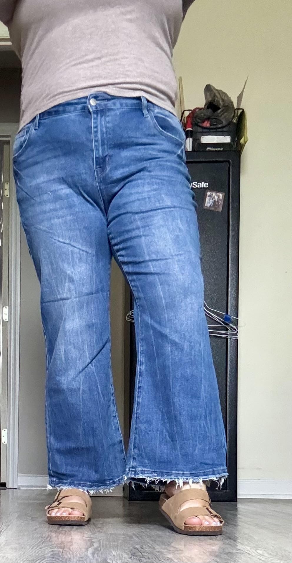 Astylish Womens High Waisted Stretchy Flared Jeans | Straight Leg, Loose Trendy, Raw Hem, Denim Pants customer photo 1