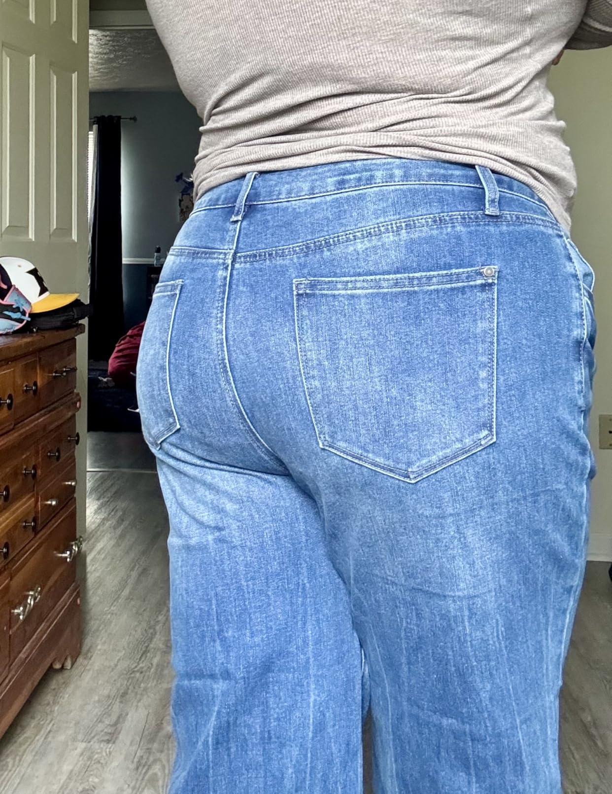 Astylish Womens High Waisted Stretchy Flared Jeans | Straight Leg, Loose Trendy, Raw Hem, Denim Pants customer photo 2