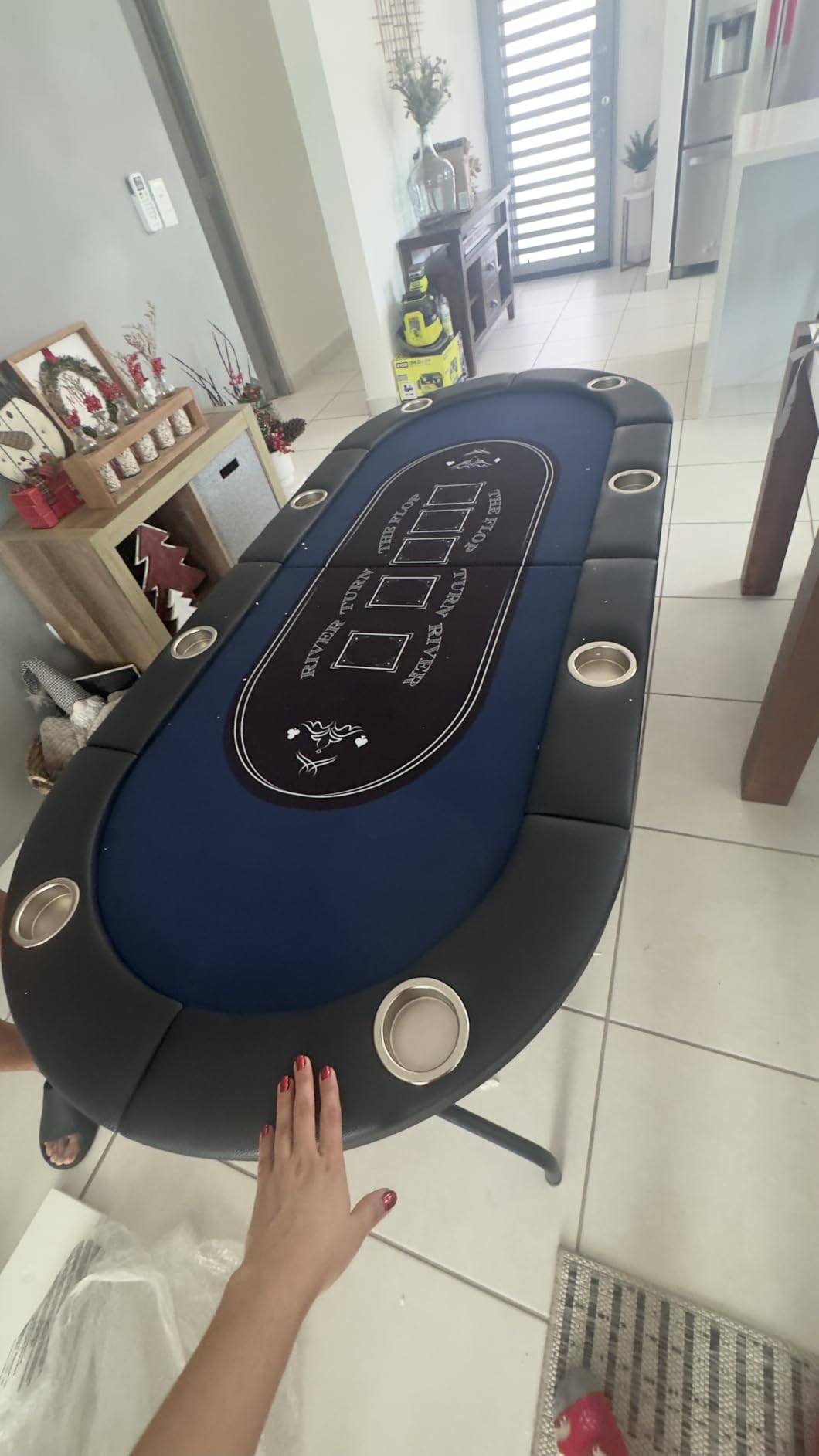 VEVOR 8 Player Poker Table Foldable, Portable Folding Card Board Game Table, Casino Leisure Table, Blackjack Texas Holden Table with Padded Rails and Stainless Steel Cup Holders, Blue (72 in) customer photo 2