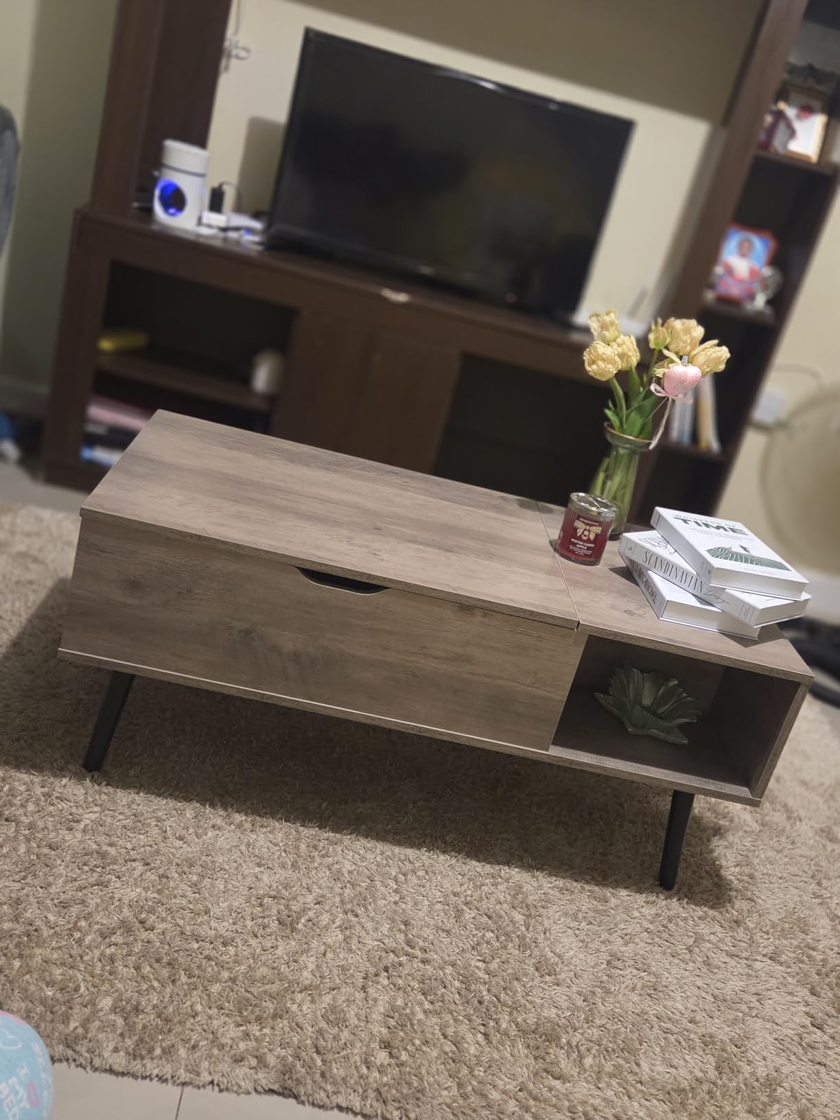 OLIXIS Lift Top Coffee Table, Wood Coffee Table for Living Room Home Black | Wood, Lift Top, Hidden Compartment, Storage Shelf, Center Table, Home, Living Room, Office customer photo 1