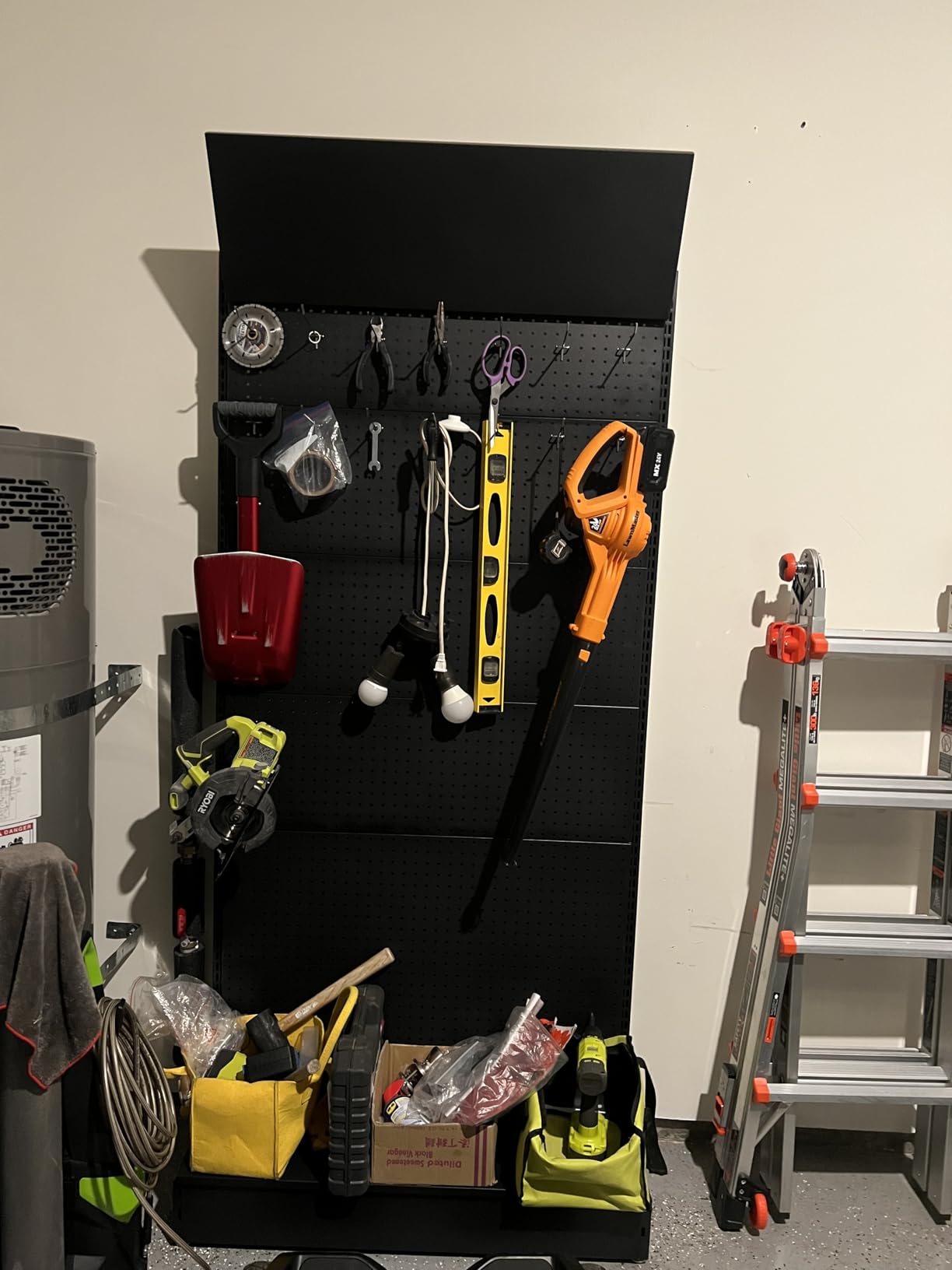 Peg Board Display Stand - Pegboard Shelf with 30 Hooks,85x36x13 in,Portable Metal Pegboard Organizer Gondola Retail Shelving Garage for DIY, Kitchen Decor, Store,Mobile Phone Shop/Black customer photo 1