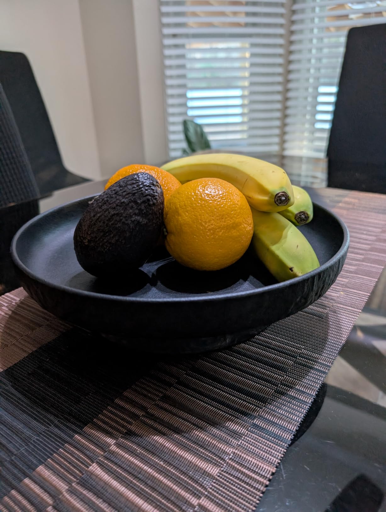 Granite Inspired Matte Black Fruit Bowl, Wide Shallow Textured Pedestal Bowl, 11 Inch Unique Centerpiece customer photo 2